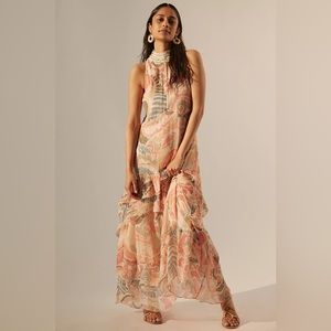 ANTHROPOLGIE Flowy Crochet-Trimmed Paisley Maxi Dress, NWT